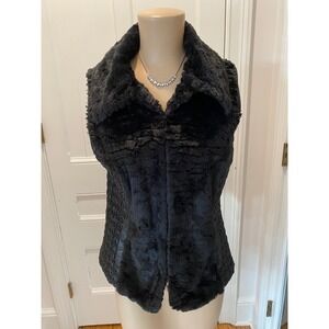 Chicos Black Faux Fur Collar Textured Vest Chico's Size 0
